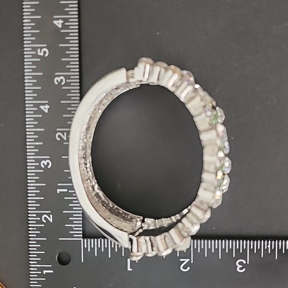 Statement Silver with Green Crystal Hinge Clamper Bracelet - Picture 8 of 9